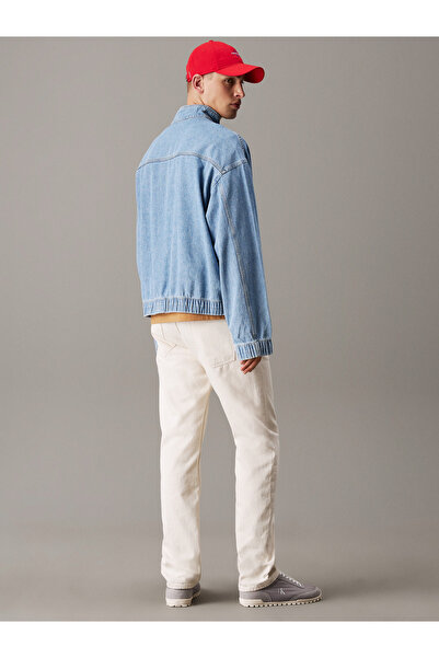 Calvin Klein Men Denim Light Blue Relaxed Denim Half Zip Jacket