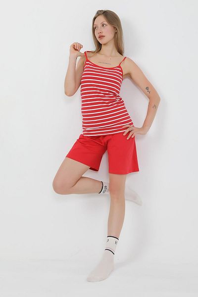 Akbeniz Set pantaloni scurți din bumbac pieptănat pentru femei, roșu 3634
