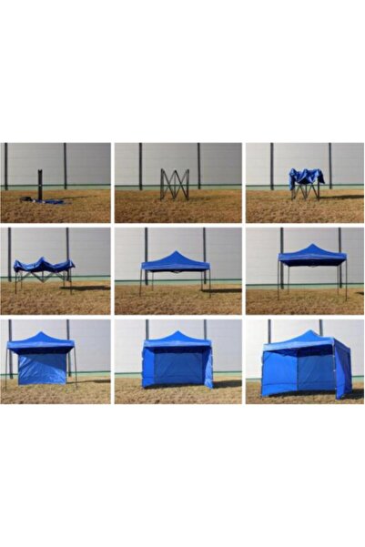 zola Folding tent 3 x 3 m, 3 removable walls, steel structure, adjustable height, waterproof, blue