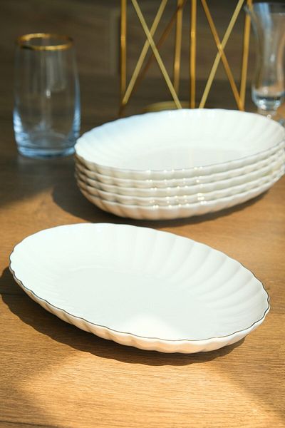 Kütahya Porselen Bone Luz Gold Mesh Boat Plate 24X17Cm Bnlzf24Ky20 6 Pcs