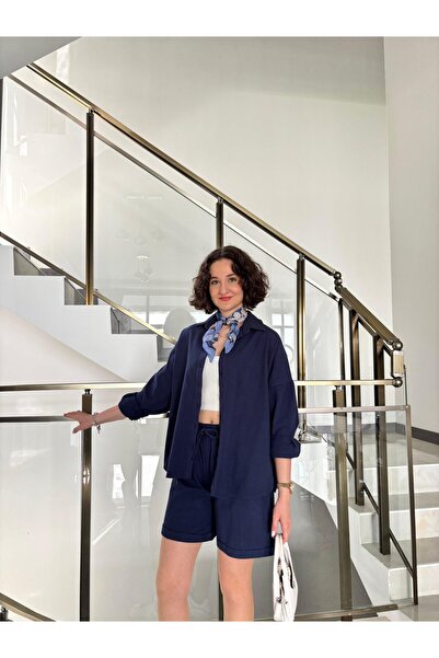 Sude Kızanlıklı Set cămașă pantaloni scurți din in brut