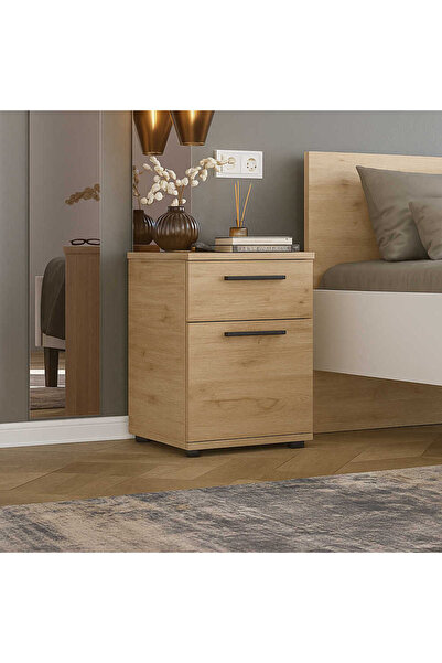 Adore Mobilya White Çekmeceli Kapaklı Komodin - Florida Meşe 40x57x41 cm