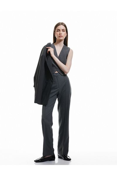Koton Kt - Standard Waist Straight Wide Leg Fabric Trousers with Pockets