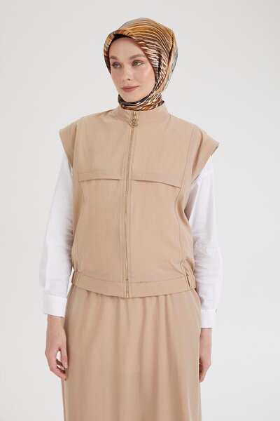 Armine Trend Zero Sleeve Vest and Skirt Two-Piece Suit-Beige 25Yt613