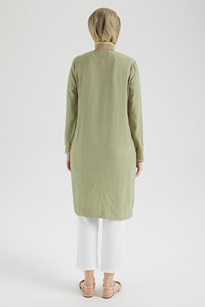 Armine TREND Yarım Fermuarlı Kolları ve Yakası Ribanalı Tunik-Koyu Küf Yeşili-25YT433