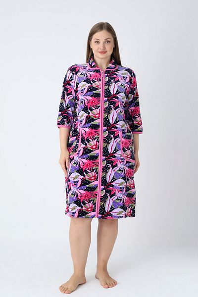 ROMEO LİFE Women's Plus Size Cotton Blend Velvet Zipper Dress 1125