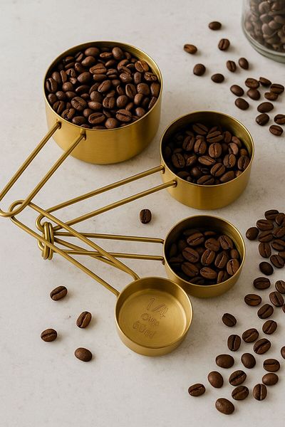 Qerhome Set of 4 Metal Handle Gold Touch Premium Measuring Spoons