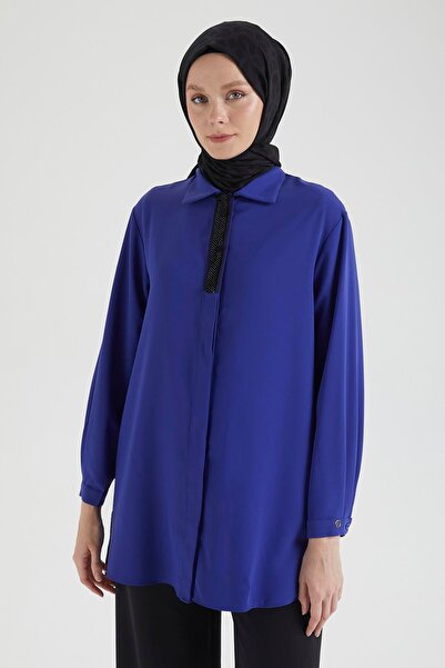 Armine TREND Snap and Buttoned Shirt Collar Tunic-Morcivert 25Yt406