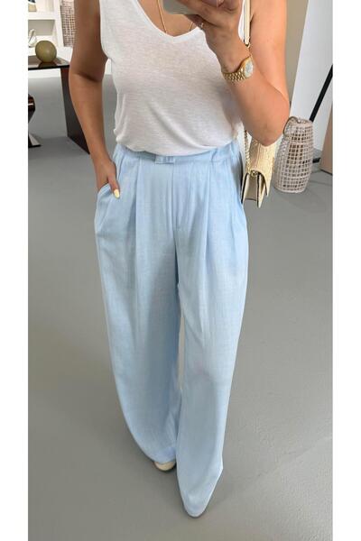 Sezgi Tekin Бел Ластіклі Пілісе Детай Бебе Маві Кетен Палаццо Пантолон