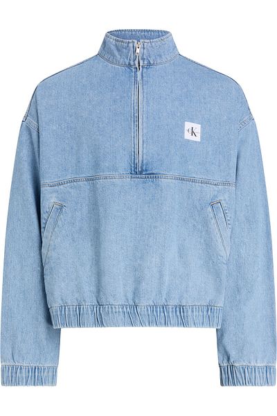 Calvin Klein Men Denim Light Blue Relaxed Denim Half Zip Jacket