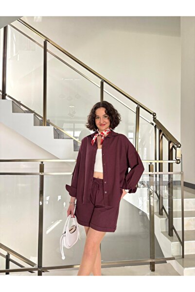 Sude Kızanlıklı Set cămașă pantaloni scurți din in brut