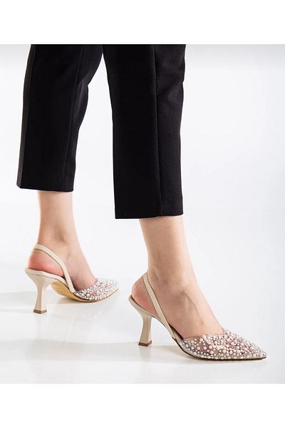 Lion Open Back Transparent Stone Heel Evening Shoes
