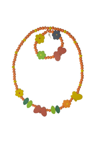 Evelise Ξύλινο σετ κολιέ και βραχιόλι, Woodyland, πορτοκαλί