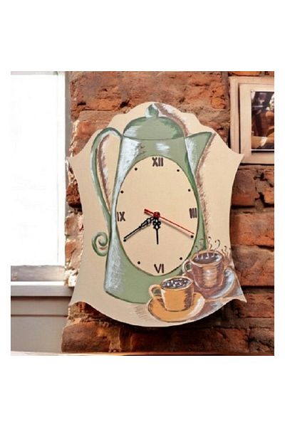 Decoratiuni Vintage Casa Retro Kitchen wall clock, teapot with cups, hand painted, wood, height 40 cm