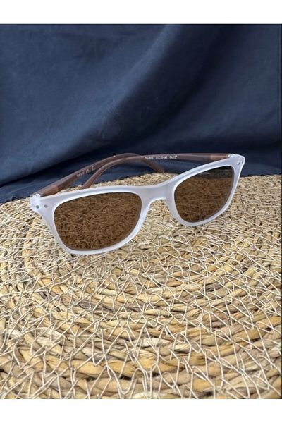 Ferrucci Transparent White Matte Square Framed Brown Handle and Glass Brand Model Unisex Sunglasses