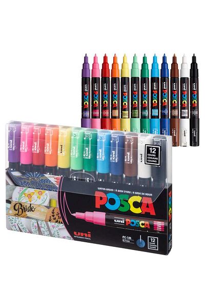 Uni Posca Set of 12 Uni Posca PC-1M Markers, Extra Fine Pen Type