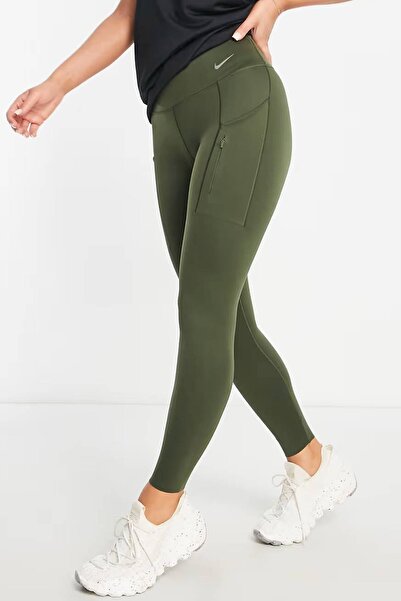 Nike Go Firm Support High Rise Full Length Kadın 6 Cepli Lazer Kesim Antreman Taytı Haki