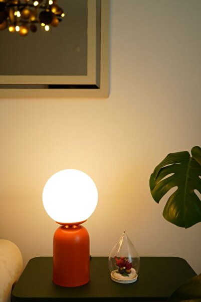 retro home design Turuncu Ayaklı Beyaz Glop Camlı Masa Lambası Dekoratif Abaj...