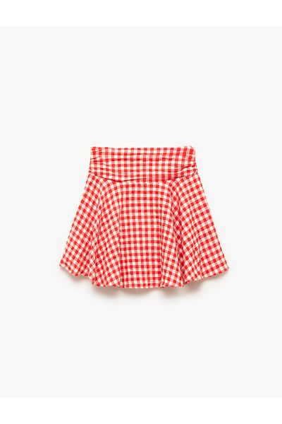 Koton Bow Detailed Flounced Gingham Skirt