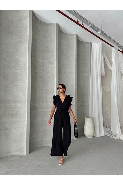 ADA MODA Women's pleated jumpsuit with drawstring waist