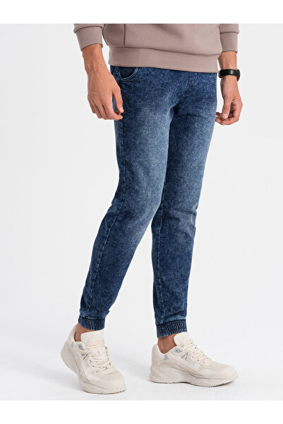 OMBRE Men's marbled denim JOGGERY pants - dark blue V1 OM-PADJ-0133 XXL