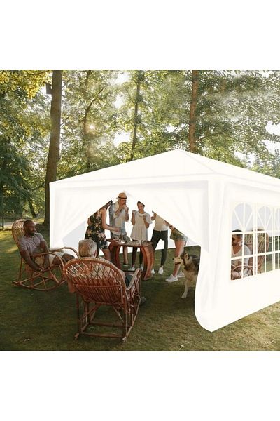 zola Garden pavilion tent for events, 4 sides, large windows, zipper, white, 3x9m