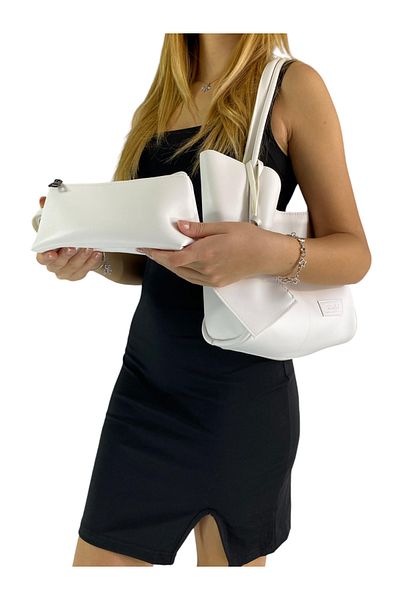 Gloria White Women's Puppy Makeup Bag with Scarf and Snap Fastener Double Handle Carrying Bag (Tote Bag)