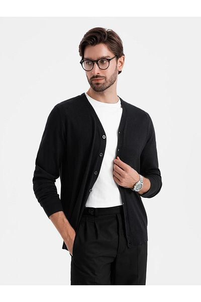 OMBRE Einfarbig gestrickte Herren-Viskose-Strickjacke - schwarz V2 OM-SWCD-0126 M