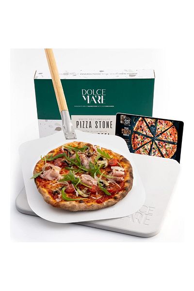 Dolce Mare Set pizza, lopată din aluminiu 30,5 x 85 cm, piatră de copt 38 x 30 cm, DOLCE MARE, Alb