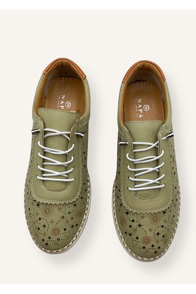N Napa Shoe Green Color Orthopedic Sole Genuine Leather Women's Shoes