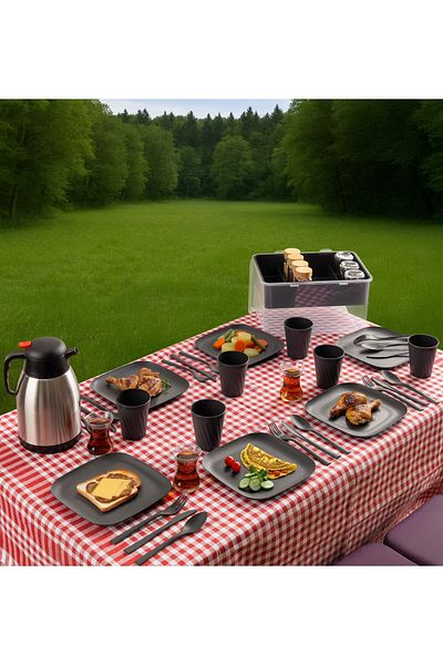 decorev 33 Piece Picnic Set with Organizer and Transport Box for 6 People in Gray Color