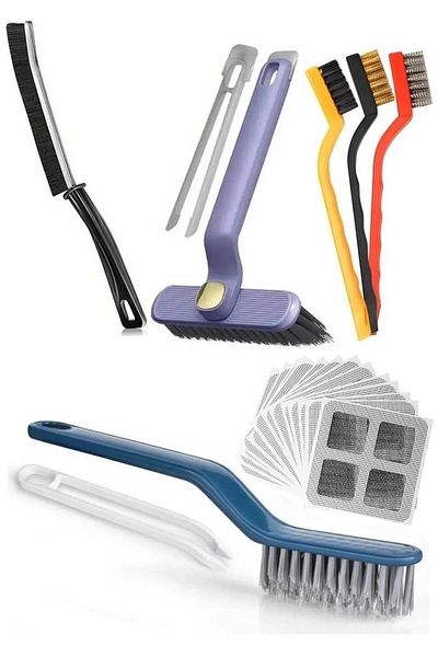 jetfast 18 Piece Set Fine Narrow Space Detail Cleaning Brush with Tweezers and Rotating Head 10 Pieces Drain Strainer