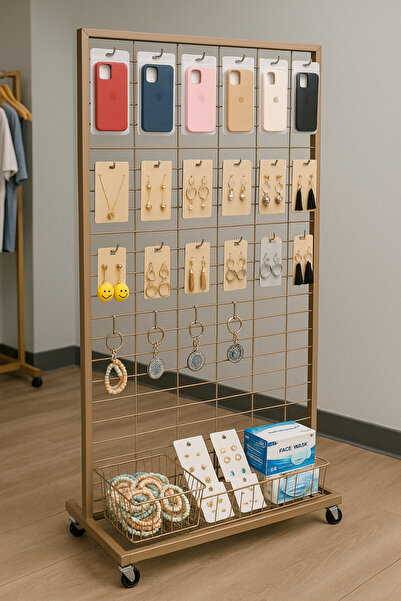 Teknik tasarım tel profil teşhir standı tekerlekli