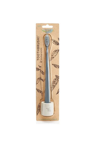 Jack N'Jill Biodegradable toothbrush with holder, Monsoon Mist grey - Jack n' Jill