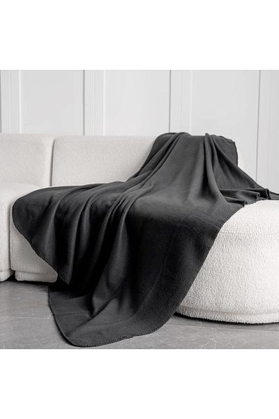 Dormitio Set of 2 fleece blankets, narrow edge, overlock stitch, 127x152 cm, 100% polyester, 180gsm, Black