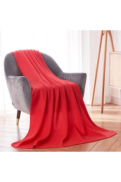Dormitio Set of 2 fleece blankets, narrow edge, overlock stitch, 127x152 cm, 100% polyester, 180gsm, Red