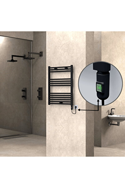 Radiva HAITI Elektirikli Havlupan 600x800 Düz Siyah (OnOff Düğmeli) 300W