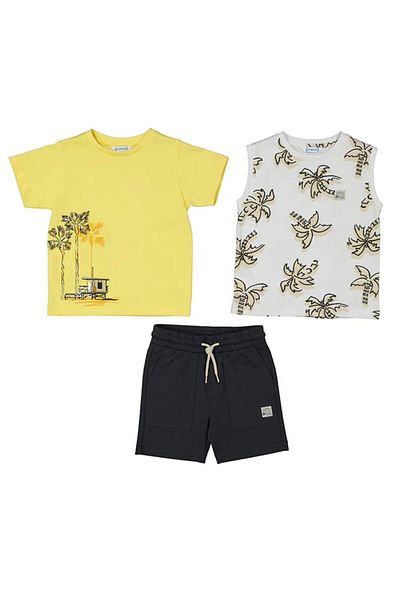 MAYORAL Boys' 3-Piece Bottom Top Set with Shorts - Yellow