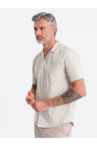 OMBRE Herren Kurzarmhemd mit kubanischem Kragen - creme V7 OM-SHSS-0168 XL