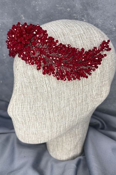Hayalperest boncuk Accesoriu pentru păr de mireasă dens cu margele Diamira Roșu Claret