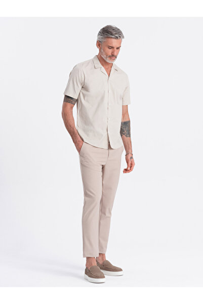 OMBRE Herren Kurzarmhemd mit kubanischem Kragen - creme V7 OM-SHSS-0168 XL
