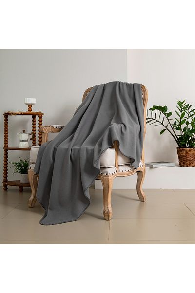 Dormitio Set of 2 fleece blankets, narrow edge, overlock stitch, 127x152 cm, 100% polyester, 180gsm, Grey