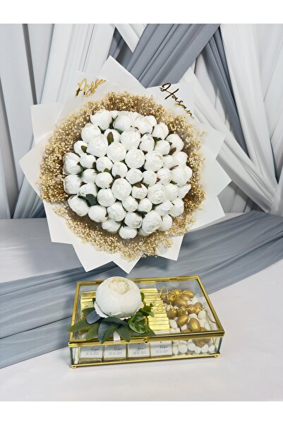 Cyz Home Beyaz 41 Şakayık Isteme Çiçeği Buketi & Kişiye Özel 80 Adet Isimli S...