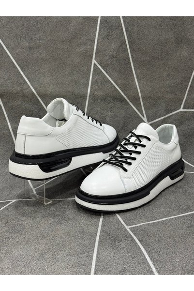 NYZ White Genuine Leather Imported Sole Lace-Up Sneaker Shoes