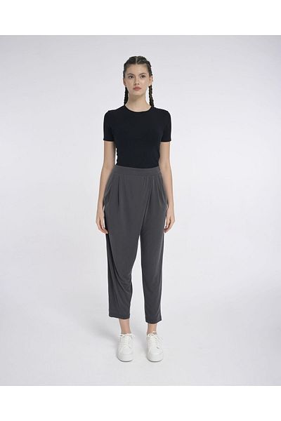 Monolou Summer Trousers Khaki with Asymmetrical Modal Fabric on the Front