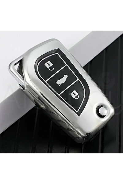 Alazpay حافظة مفاتيح من مادة TPU لامعة لسيارة تويوتا كورولا أوريس يارس أفينسيس فيرسو هايلكس (فضي)