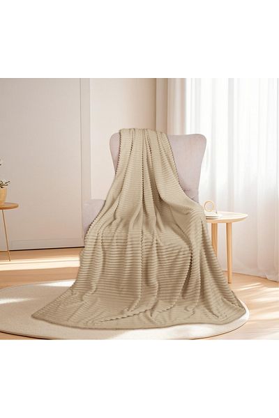 Dormitio Soft flannel blanket with ribbed texture, 150x200 cm, 280gsm, Beige