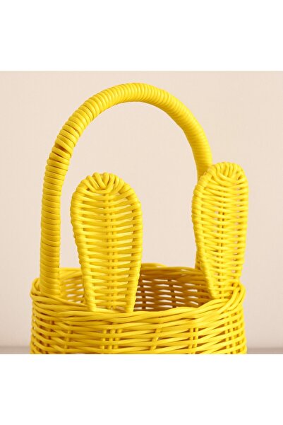 oceanpoint Yellow Rattan Rabbit Ear Basket, Decorative Organizer, Handmade Basket, 15X15X28 cm