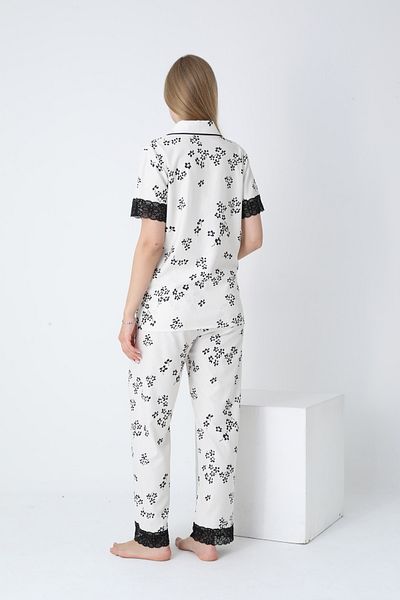 Miss Dünya Lissa Baby Collar Front Button Short Sleeve Printed Maternity and Maternity Pajama Set