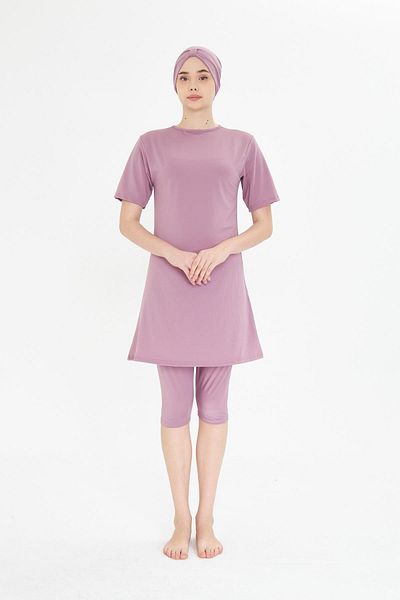 Fantasy Short Sleeve Lycra Semi-Closed Hijab Swimsuit Pink 3484-P